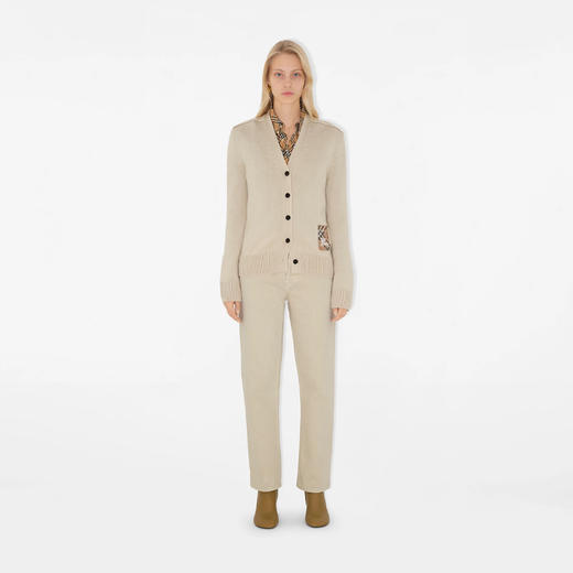 【一】BURBERRY 巴宝莉 女士格纹马术骑士标签羊毛针织开衫 米色 8102690 A4186 商品图2