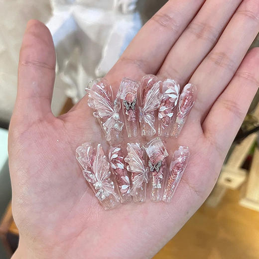 【网红爆款】ins爆款穿戴甲片高级感蝴蝶水钻美甲贴片小红书辣妹假指甲片。jc 商品图0