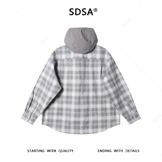 12702SDSA男士秋冬新款痞帅男装潮牌撞色格纹拼接连帽按扣长袖衬衫百搭 商品图5