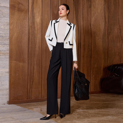 IWY/黑白撞色西装套装女高级感显瘦阔腿裤气质通勤职业装工作服C2705+P2507-B 商品图2
