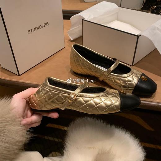 羊皮小香风玛丽珍！金扣山茶花小香风菱格拼色内增高玛丽珍鞋女 商品图1