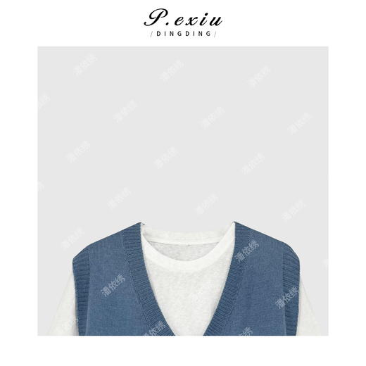 04-2潘依绣丁丁宠粉韩系简约假两件V领长袖针织Q7638 商品图2