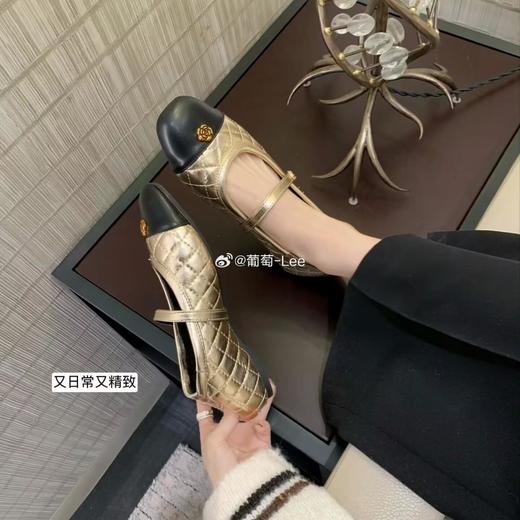 羊皮小香风玛丽珍！金扣山茶花小香风菱格拼色内增高玛丽珍鞋女 商品图2
