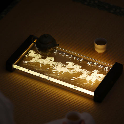 新中式两用屏风发光茶盘 ， 会发光的茶盘！暖灯漫染，雅致温馨，美好寓意新年礼！ 马到成功/竹报平安【G】 商品图0