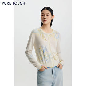 商场同款PURE TOUCH女装 26春夏新款羊毛针织开衫圆领印花开襟衫