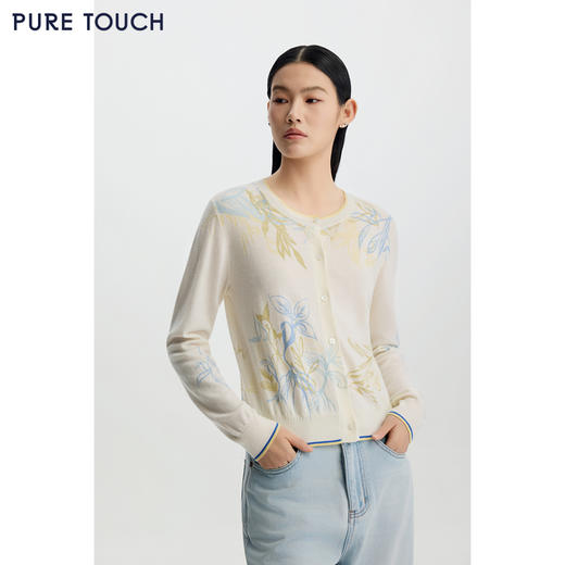 商场同款PURE TOUCH女装 26春夏新款羊毛针织开衫圆领印花开襟衫 商品图0
