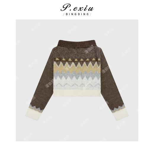 04-2潘依绣丁丁宠粉复古腔调花纹一字肩针织毛衣Q1546 商品图1