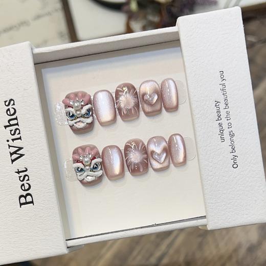 【吉祥寓意❗️福运加身】纯手工短款穿戴甲高级感猫眼美甲可爱龙角醒狮烟花猫眼可拆卸甲片。jc 商品图3