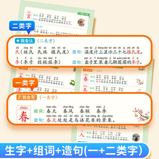 书行一二年级下册同步生字组词造句优美句子仿写教材人教版小学看图写话启蒙写作素材拼音注音一类二类汉字识写练字帖 商品图4