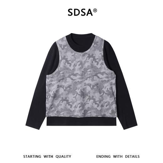 26004SDSA秋冬新款痞帅男装潮牌拼接迷彩设计假两件圆领长袖T恤百搭 商品图1