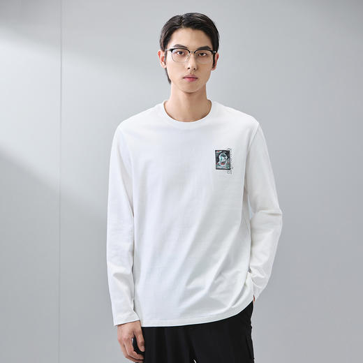 GXG男装【100%棉】春季潮流宇航员刺绣圆领休闲轻薄男式长袖t恤K&C 商品图3