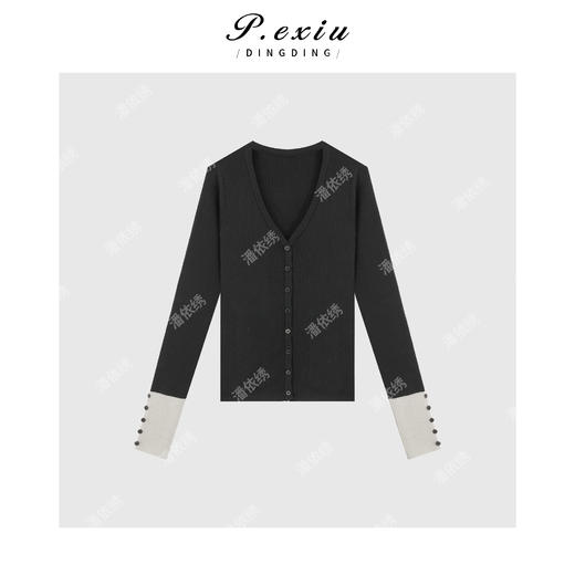 04-2潘依绣丁丁宠粉韩系简约袖口撞色长袖针织开衫Q54770 商品图0