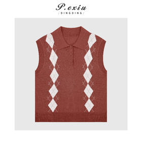 04-2潘依绣丁丁宠粉【夏日菱花】天丝亚麻菱格纹Polo领针织上衣Q21276