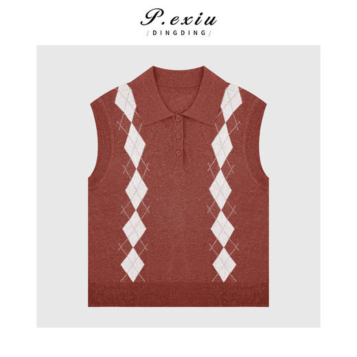 04-2潘依绣丁丁宠粉【夏日菱花】天丝亚麻菱格纹Polo领针织上衣Q21276 商品图0