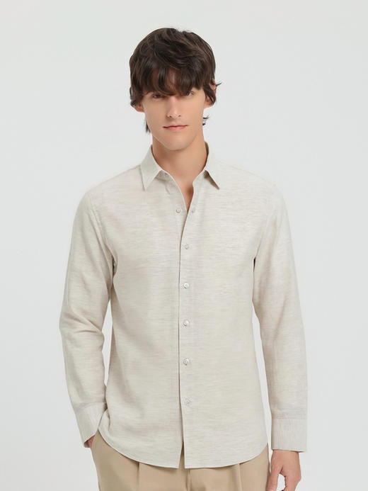 callisto米色天丝亚麻混纺休闲长袖衬衫 商品图2