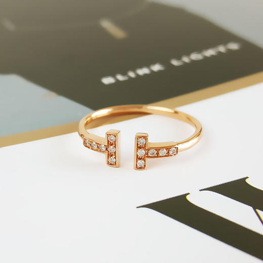 AU750玫瑰金时尚经典定制款双T钻石戒指16号（开口）020126NJT03 商品图3