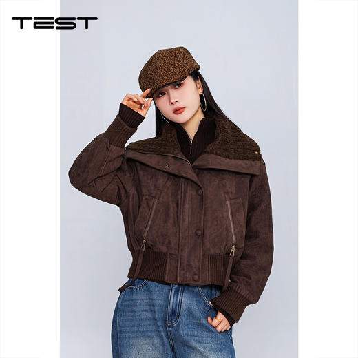 冬上新咖色麂皮绒羊羔毛领加厚显瘦羽绒服2254226 商品图0