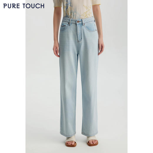 商场同款PURE TOUCH女装26春夏新款棉混纺牛仔裤高腰直筒复古长裤 商品图3