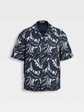 callisto藏青进口轻质仿牛仔面料艺术叶纹外套