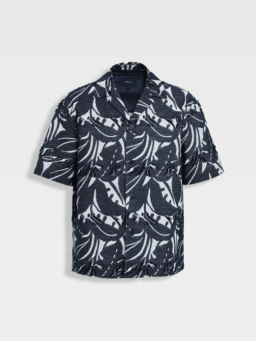 callisto藏青进口轻质仿牛仔面料艺术叶纹外套 商品图0