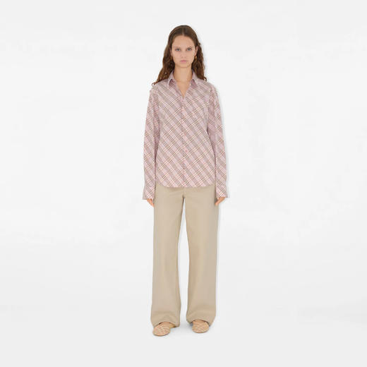 【一】BURBERRY 巴宝莉 女士 B 字型盾牌刺绣格纹棉质长袖衬衫 格子 8101134 C2143 商品图2