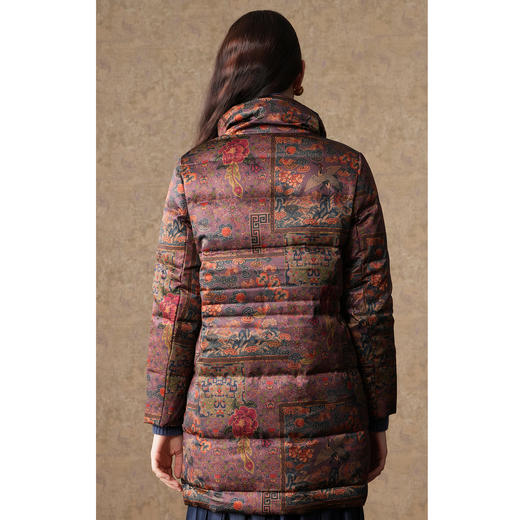 乔万尼复古感90白鸭绒保暖修身撞色领中长款羽绒服EI4T679 商品图4