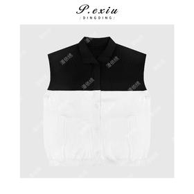 04-3潘依绣丁丁宠粉复古时髦拼接撞色半高领无袖针织马甲Q59481