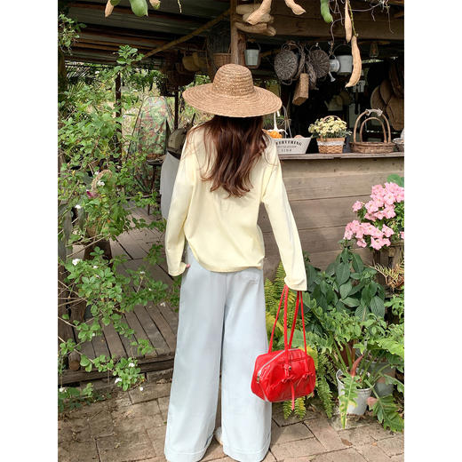 <曾小咸推荐>黄色印花宽松长袖t恤女上衣 商品图3