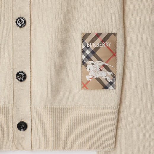 【一】BURBERRY 巴宝莉 女士格纹马术骑士标签羊毛针织开衫 米色 8102690 A4186 商品图1