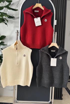 F011631柔软舒适高领半拉链宽松廓形针织背心