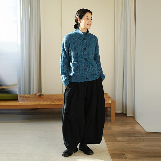 绽放020朵/山羊绒桑蚕丝花纱棒针绞花开襟毛针织衫春新款开衫外套 商品图3