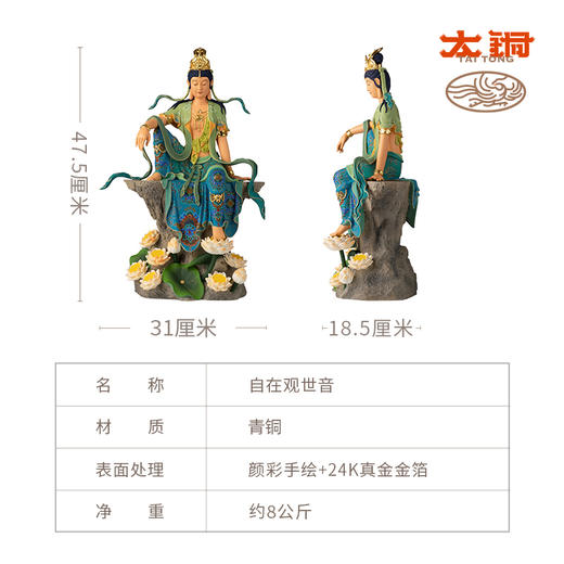 太铜《自在观世音》限量版 全青铜 观音佛像工艺品摆件 商品图5