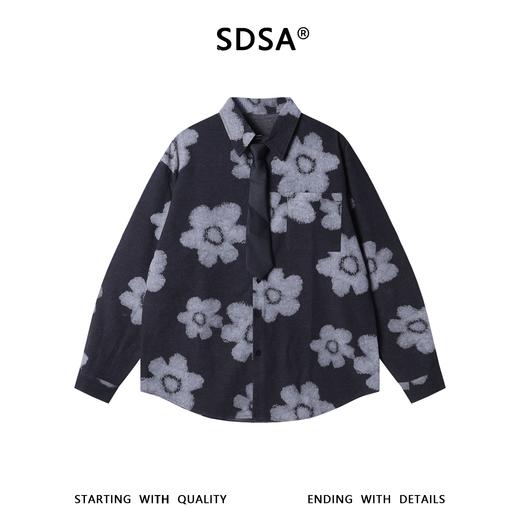 2741SDSA男士秋冬新款痞帅男装潮牌撞色花朵印花翻领领带衬衫百搭时尚 商品图1