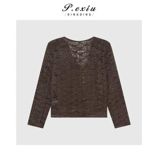 04-2潘依绣丁丁宠粉气质复古钩花镂空百搭V领长袖针织开衫Q26654 商品图1