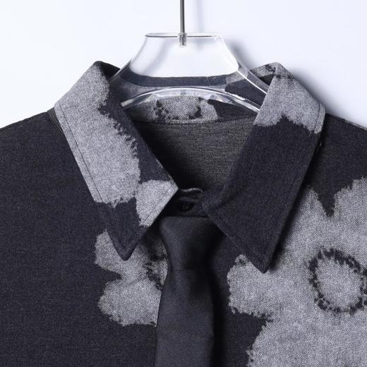 2741SDSA男士秋冬新款痞帅男装潮牌撞色花朵印花翻领领带衬衫百搭时尚 商品图2