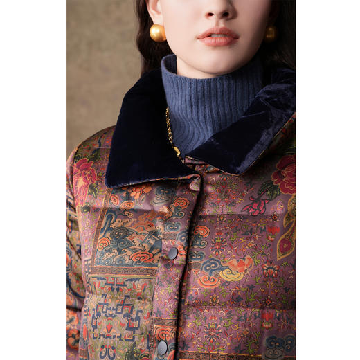 乔万尼复古感90白鸭绒保暖修身撞色领中长款羽绒服EI4T679 商品图2