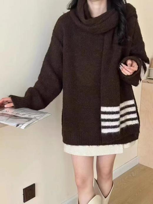F011627撞色条纹设计感套头毛衣女2026春秋冬款宽松慵懒风针织衫 商品图3