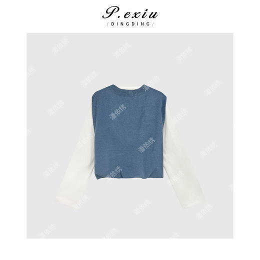 04-2潘依绣丁丁宠粉韩系简约假两件V领长袖针织Q7638 商品图1