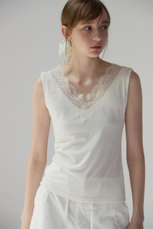 氛围感打底~睫毛吊带背心女内搭贴身蕾丝修身打底领性感上衣v领显瘦性感 商品图1