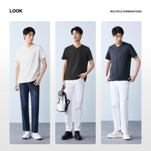 【持久如新/抗UV50+】柒牌男装2026春夏新品微弹V领休闲短袖T恤130T72040 商品图2
