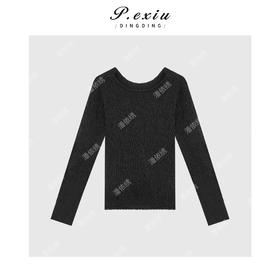 04-2潘依绣丁丁宠粉新款极简镂空圆领长袖针织上衣Q1623