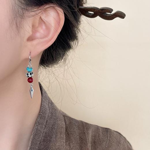 【藏地红莲藏风耳钉】复古新中式天然石串珠耳环 手工设计款国风油画感气质耳饰 商品图0
