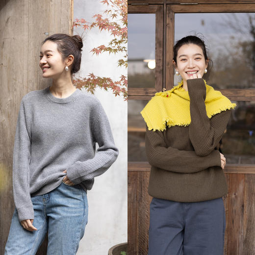 特绽放026朵/集美羊毛衣·纯羊毛多色宽松圆领套头毛衣女显瘦上衣 商品图0