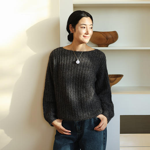 绽放021朵/山羊绒桑蚕丝肌理感一字领宽松套头毛衣慵懒感针织衫女 商品图0
