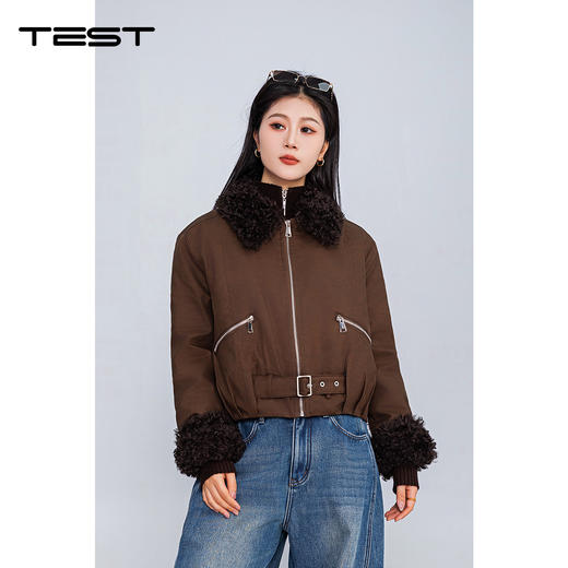 冬上新机车风羊羔毛领短款加厚保暖羽绒服2254225 商品图0