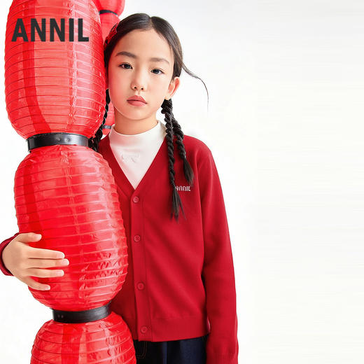 【暖“羊羊”精致毛衣开衫】男女童含羊毛细腻暖糯针织开衫春季新款安奈儿童装EM614680 商品图0