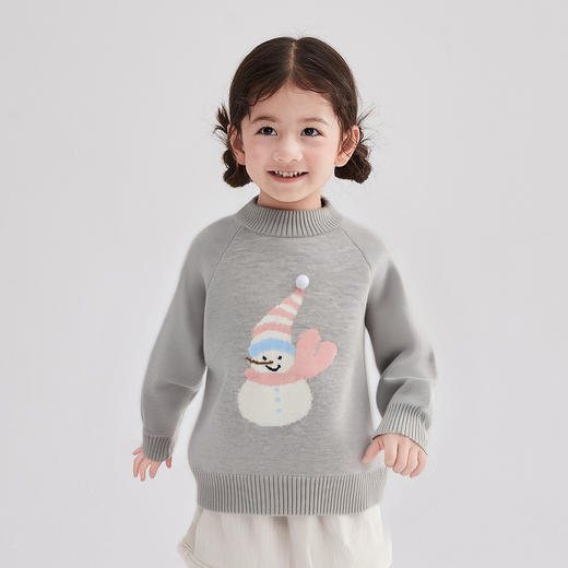 笛莎Deesha 婴幼女童毛衣2025冬萌趣雪人保暖百搭时尚休闲针织上衣 商品图1