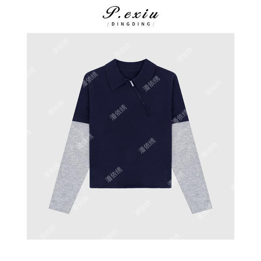 04-2潘依绣丁丁宠粉100%绵羊毛假两件拼接小众设计针织上衣Q53201 商品图1