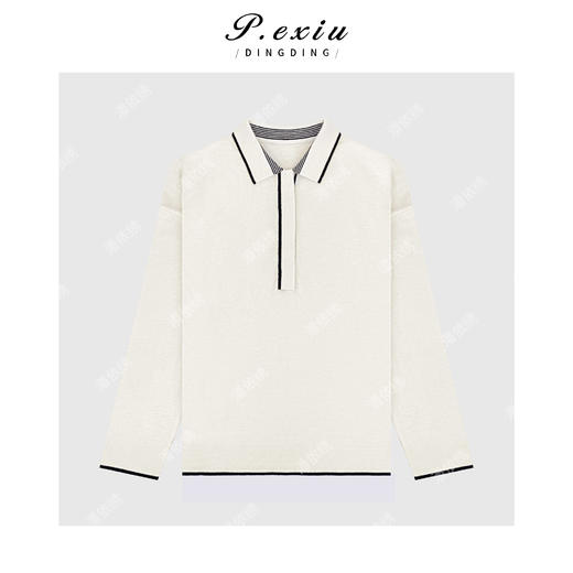 04-2潘依绣丁丁宠粉韩系减龄撞色POLO领长袖针织上衣Q11546 商品图0