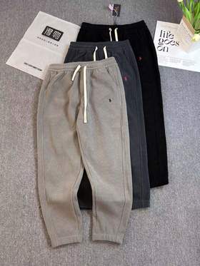 F011630纯色小马刺绣抽绳系带休闲裤男女同款